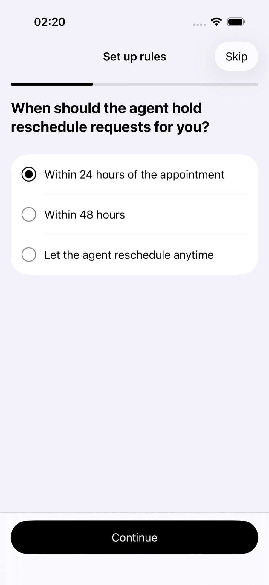 A three-question setup that sets guardrails right after connecting.