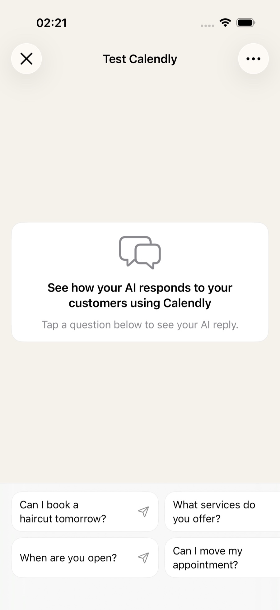 A live test chat where the owner can ask the agent any question.